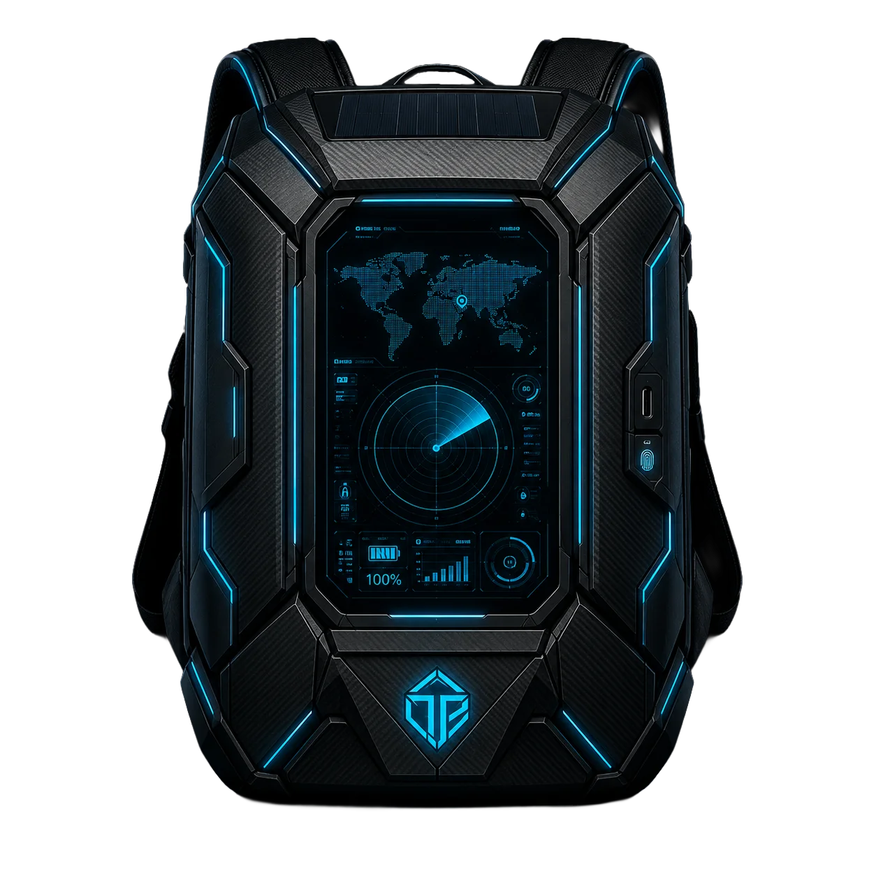 TechPack Ultra — front view with HUD touchscreen interface